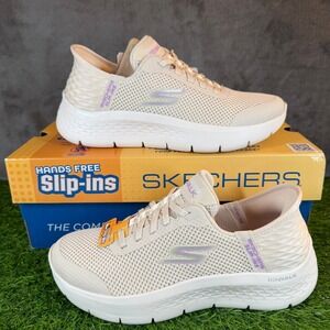 Skechers GOwalk Slip Ins Women's Size 6 Beige Machine Washable Sneakers NEW